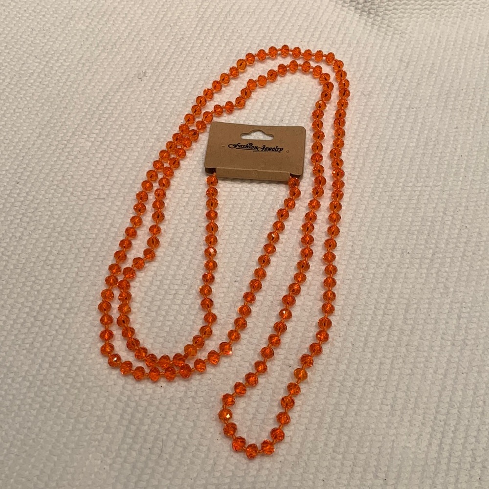 NWT orange crystal bead long necklace